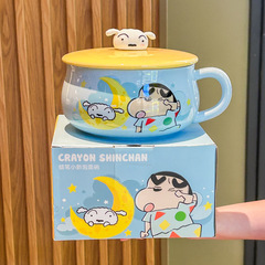クレヨンしんちゃん かわいい陶器製インスタントラーメンボウル 蓋付き 大容量スープボウル 学生寮 カタツムリヌードルボウル 誕生日プレゼント