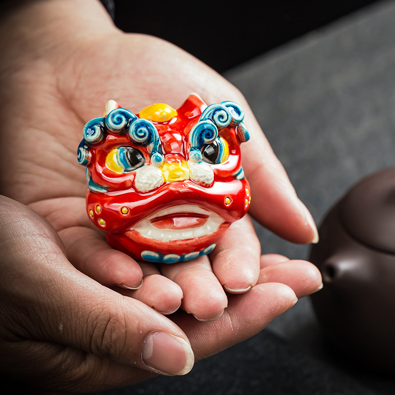 精品交趾陶瑞兽醒狮国潮陶瓷客厅挂饰摆件创意装饰文创送伴手礼品