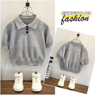 8257 Boys Summer Lightweight New Summer Clothes 2025 Children's Lapel Sun Protection Shirt Short Sleeve Casual T-Shirt Top