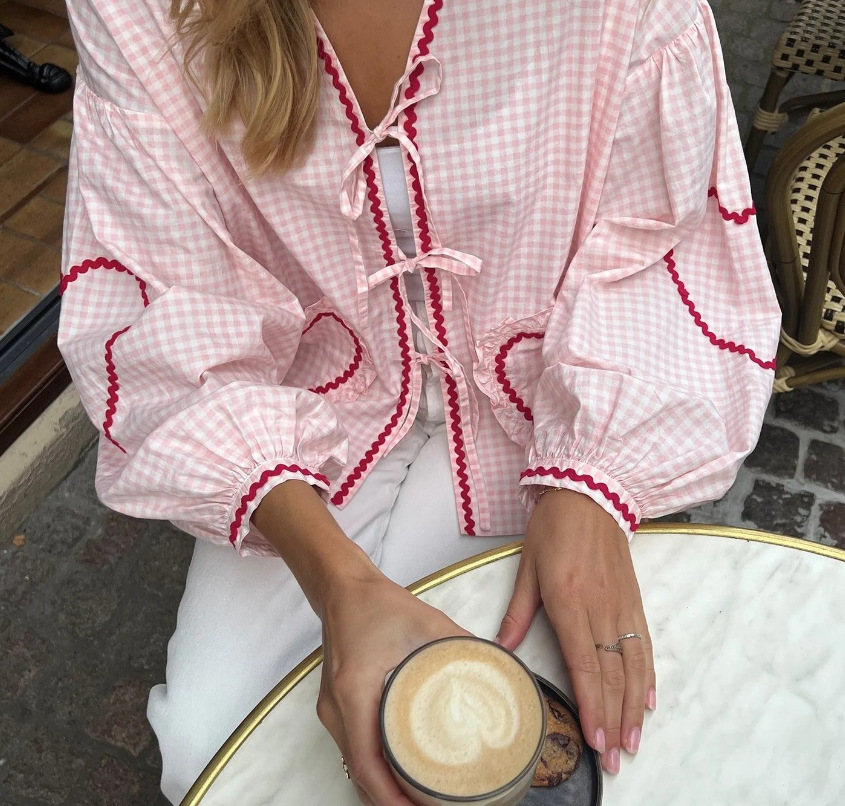 Wholesale Women's Streetwear Plaid Heart Shape Long Sleeve Blouses display picture 2