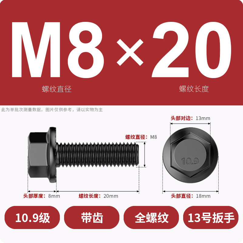 8.9段外六角フランジ面ねじ高強度GB5789プラスキャップ付マット付歯付ボルトM6M8-M20|undefined