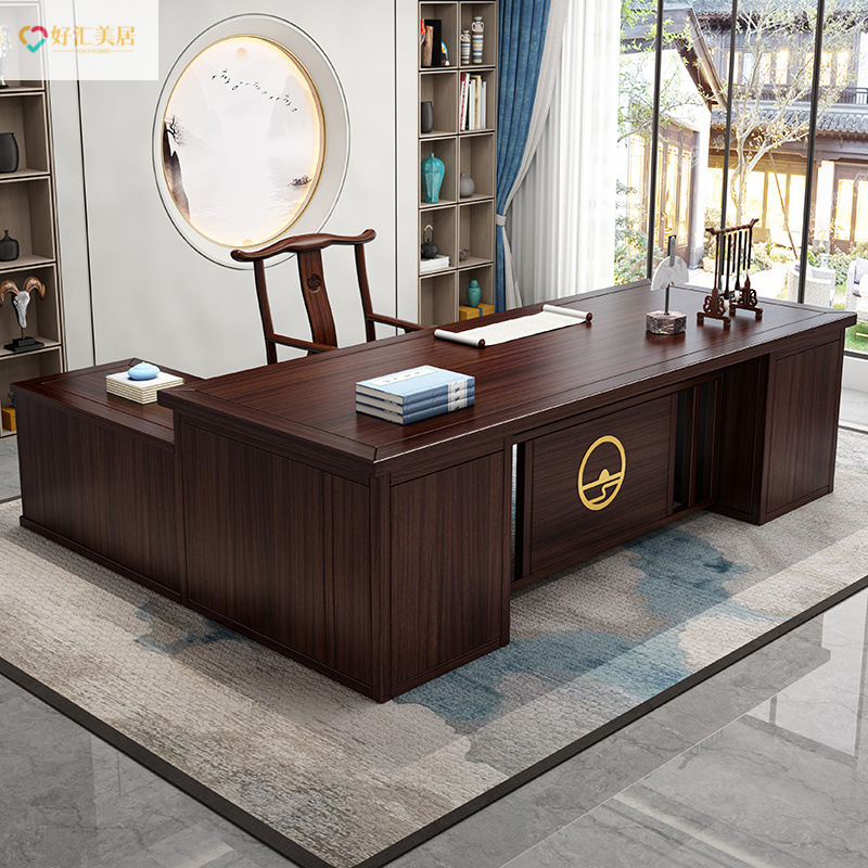 New Chinese Style Solid Wood Desk Company Corner Cabinet Office Desk Study High-End Writing Desk Zen Style Boss Desk with Drawers New Chinese Style Solid Wood Desk Company Corner Cabinet Office Desk Study High-End Writing Desk Zen Style Boss Desk with Drawers