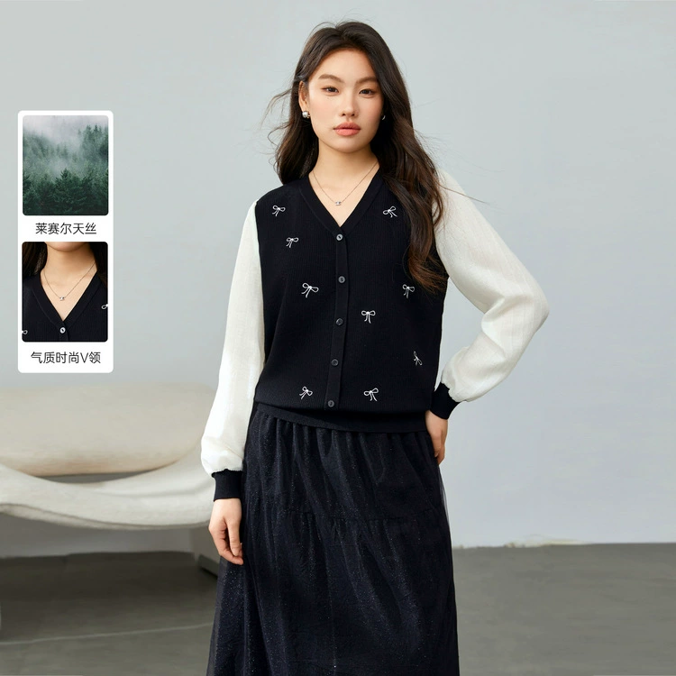 [Весенний день ленивый ветер Leisel шерстяной свитер с V-образным вырезом] Funny Show большой размер женский толстый мм весенний новый