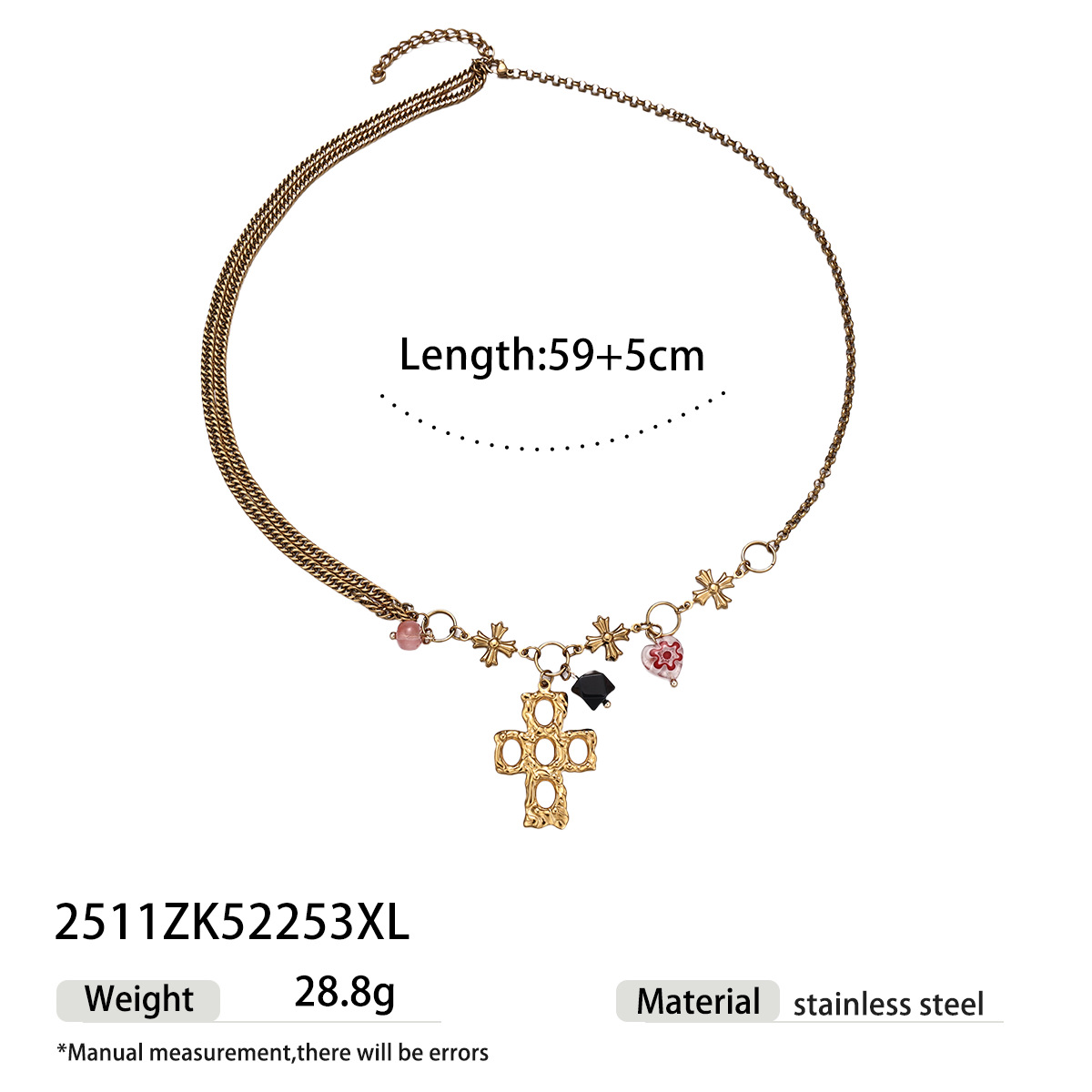 Tiana Europa y América collar de acero inoxidable acero titanio no se desvanece la cruz universal cadena de suéter agujerado joyería de venta caliente transfronteriza