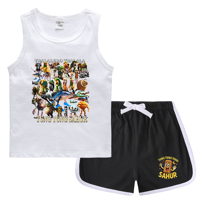 夏男の子服娘ラウンドネック Tシャツホットパンツ韓国風カジュアル半袖ボトムシャツスポーツ学生ショーツスーツ|undefined