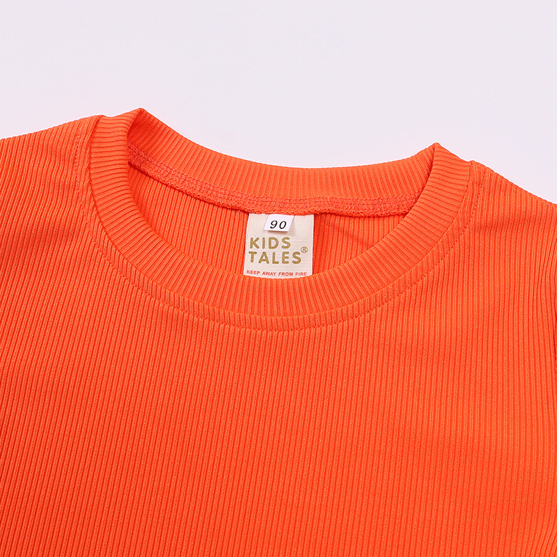 257g Weight Short Sleeve Sleeve Length Simple Style Solid Color Polyester Girls Clothing Sets