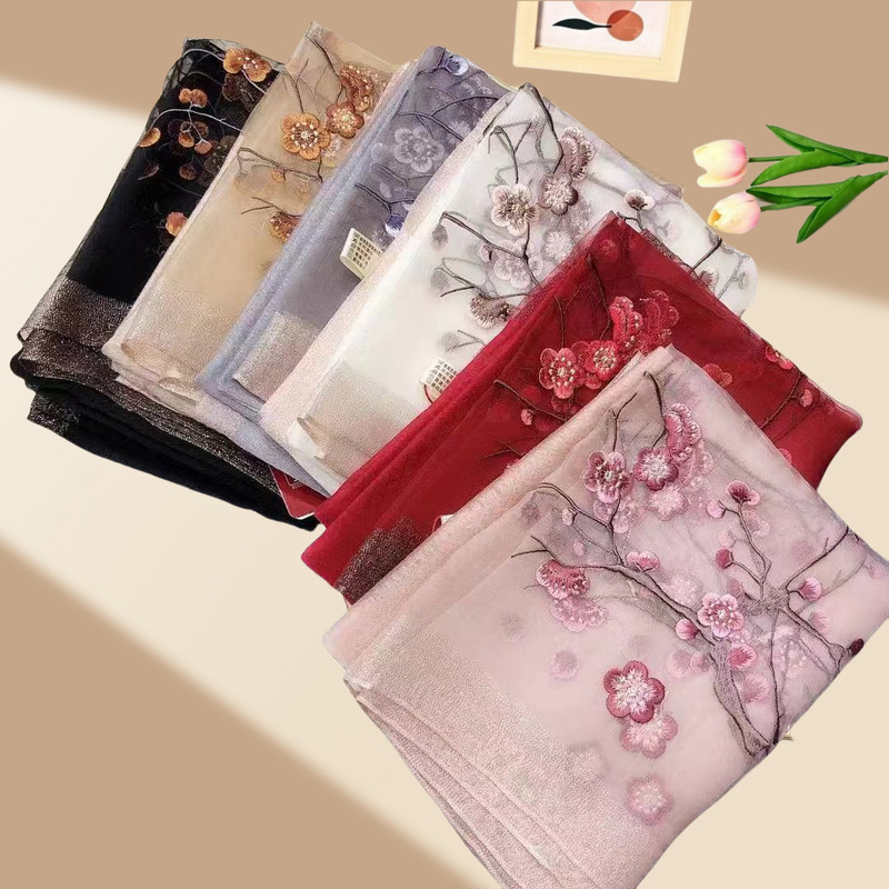 High-end Su embroidery mulberry silk scarf silk wool embroidered long scarf new Chinese classical shawl four seasons universal all-match