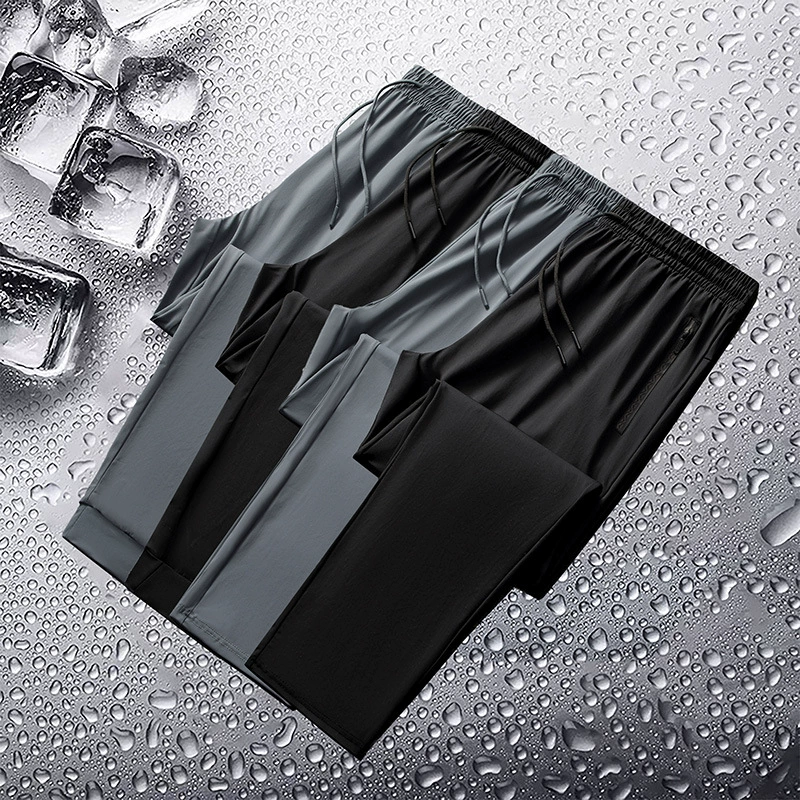 Новые летние быстросохнущие повседневные спортивные брюки из ледяного шелка, мужские тонкие высокоэластичные брюки больших размеров с завязкой на щиколотке, фитнес-брюки для бега