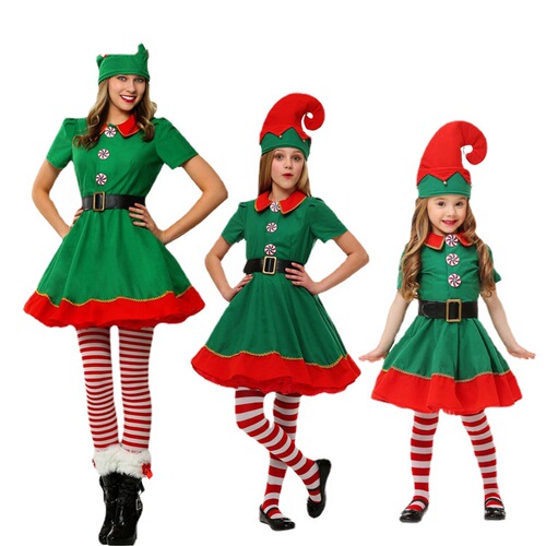 Children's Christmas performance costumes for men and girls Christmas elves dress up children's Christmas clothes parent-child performance costumes