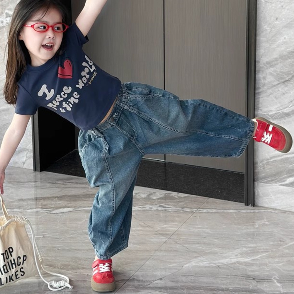 女童夏季薄款裤子2025新款洋气宝宝韩版宽松牛仔裤儿童休闲阔腿裤