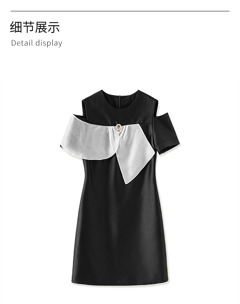 Váy liền nữ lụa phối satin organza tay ngắn thắt eo — Màu đen chi tiết 13