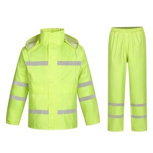 Fluorescent Green Waterproof Reflective Raincoat Rain Pants suit Traffic Safety Suit Split Outdoor Patrol Riding Double Thickened