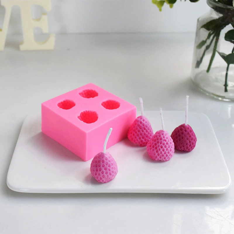 Silicone Strawberry Mold, 3D Acrylic-Style, Food-Grade, 4 Cavities, Pink Semi-Transparent