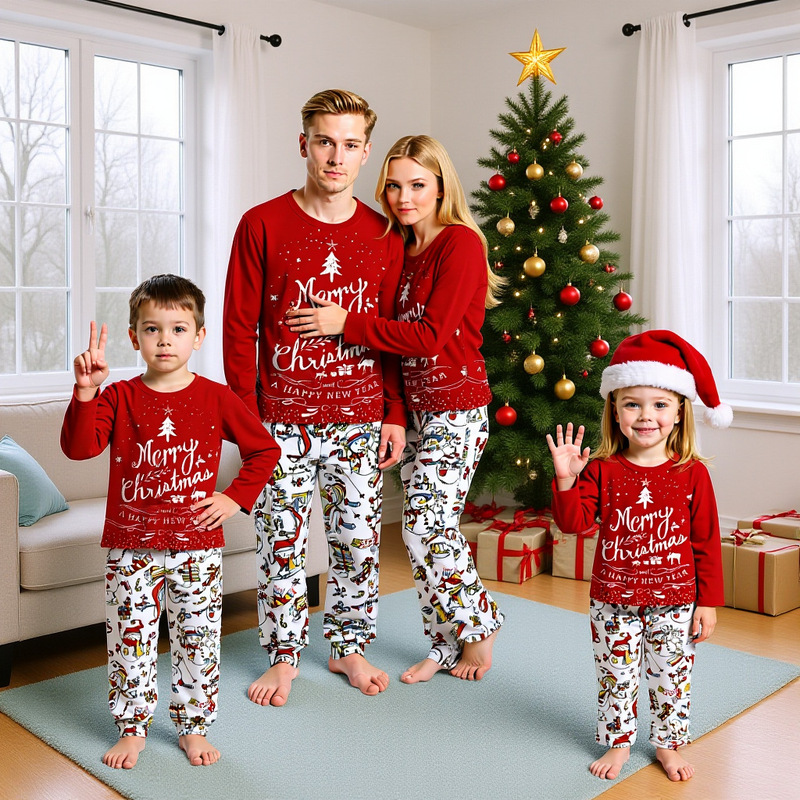 2025 European and American Cross-Border Amazon Home Wear Christmas Snowman Family Wear 3D Printed Round Neck Long-Sleeved Pajamas Set 2025 European and American Cross-Border Amazon Home Wear Christmas Snowman Family Wear 3D Printed Round Neck Long-Sleeved Pajamas Set