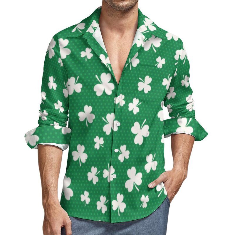 Clover pattern shirt St. Patrick's Day Irish casual shirt long sleeve men's shirt streetwear