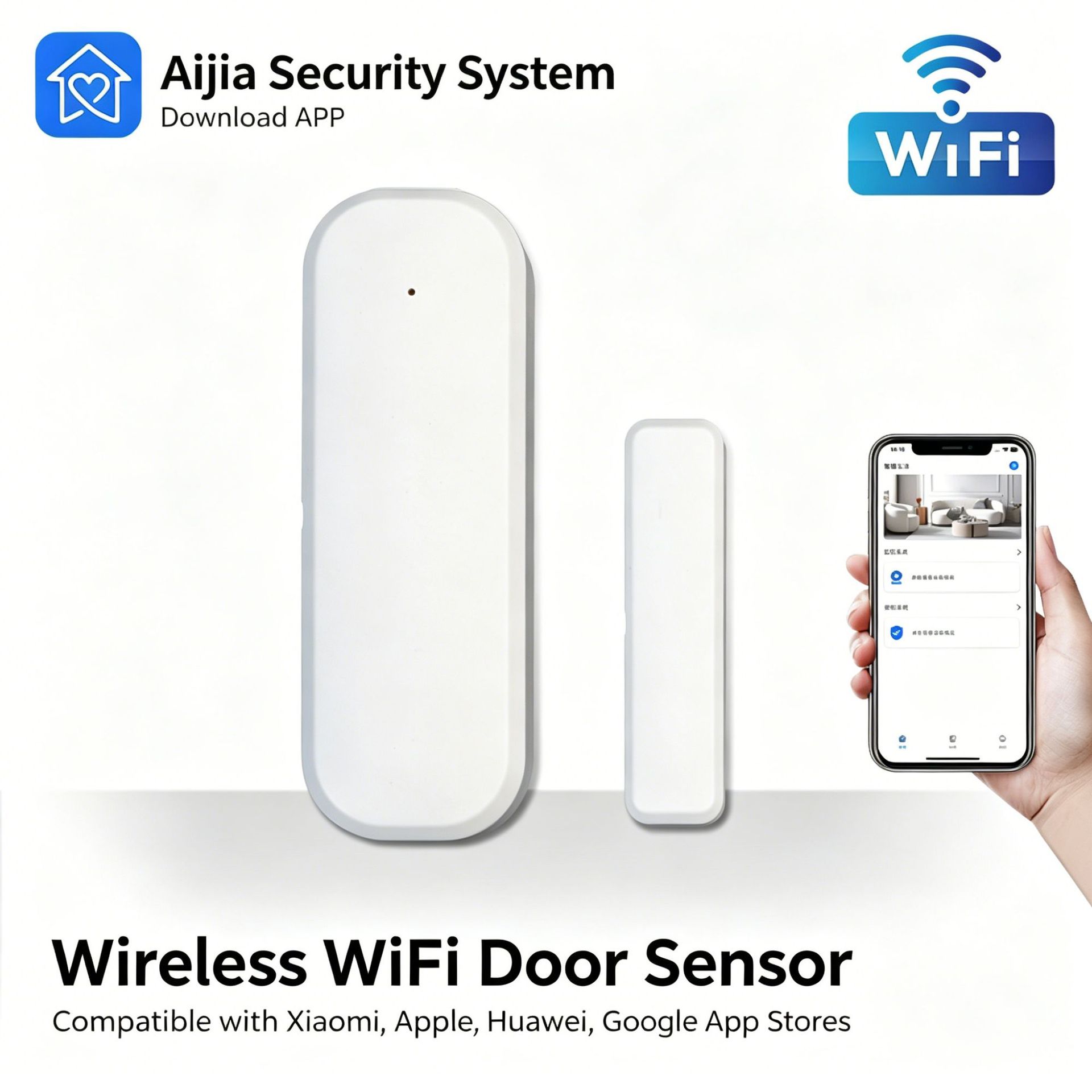 跨境艾家 Wifi门磁WIFI门窗传感器报警器英文wifi智能门磁报警器