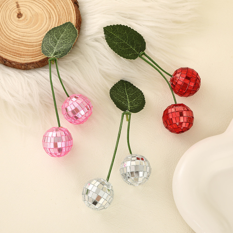 Cross-Border Hot Disco Ball Cherry Decoration Pendant Birthday Party Party Layout Mirror Ball with Leaf Props