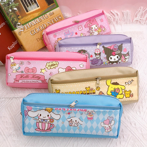 Cartoon student pencil bag Kuromi Pudding dog pencil bag medium double zipper bag PU stationery bag storage bag