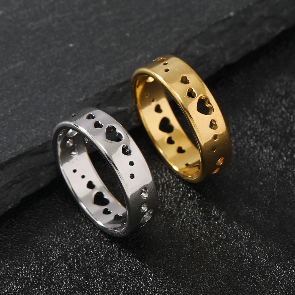 9g Weight Rings Classification 6, 8, 9 Ring Size 1 Piece Quantity Simple Style Heart Shape 201 Stainless Steel Hollow Out Unisex Rings