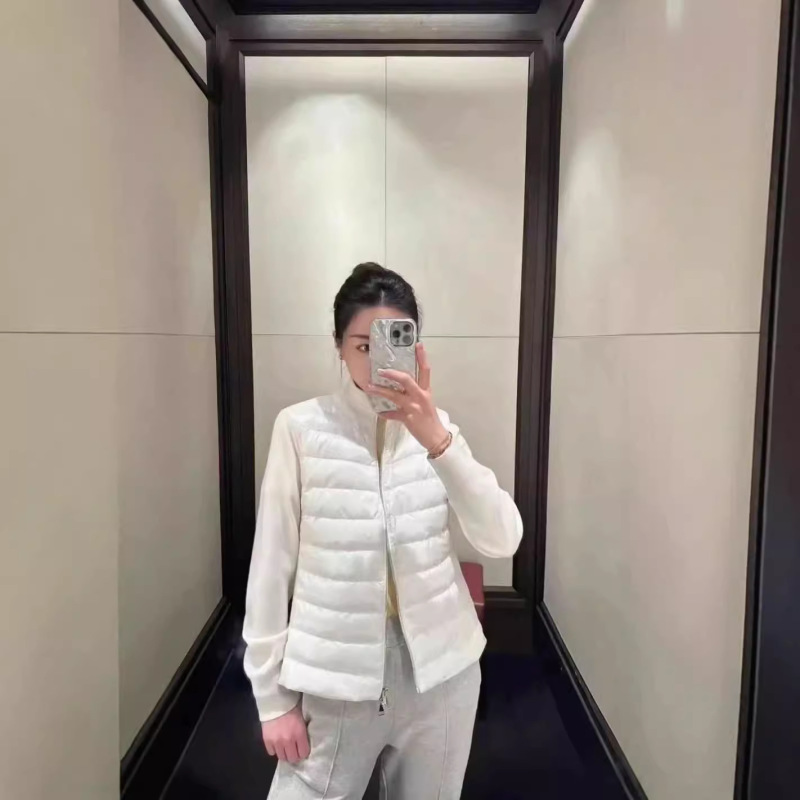 蒙家立领针织拼接袖标羽绒服女生轻薄羽绒女款蒙口外套冰激凌色|undefined