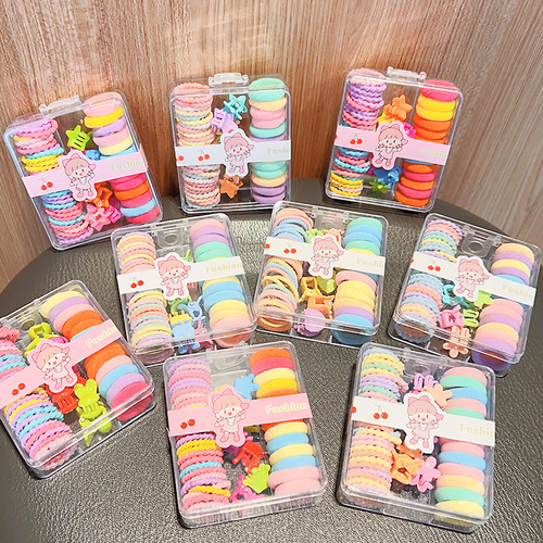 Boxed set of children's new high-elastic rubber band that does not hurt hair, candy color hair tie, hairpin, hairpin head rope
