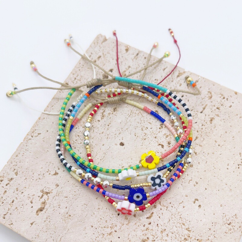 Miyuki Ultra-Fine Seed Bead Bracelet for Women, Ins-Style Vintage Glass Daisy Flower Friendship Bracelet