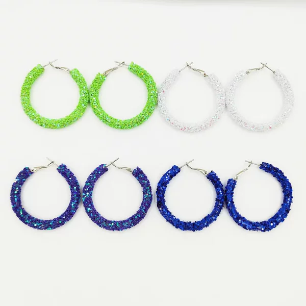 European and American Cross-Border Supply Macaron-Colored Glitter Hoop Earrings, Festive Candy-Colored Fashionable Circle Earrings