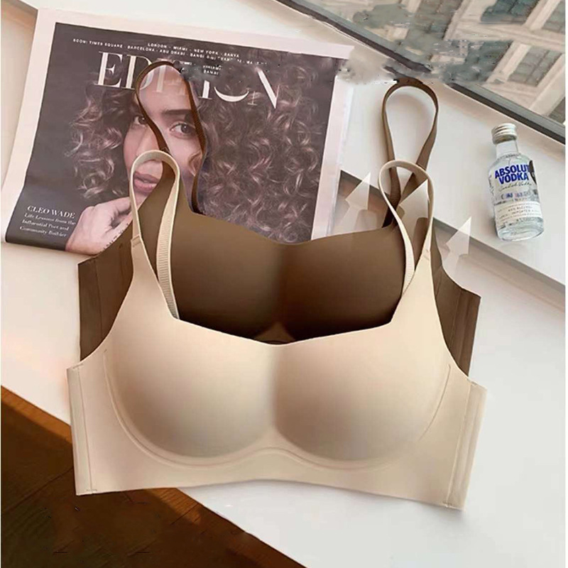 1016 simple small chest push up curve seamless underwear thin upper support without steel ring glossy adjustment bra hot