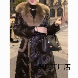 2024冬季新款真毛领白鸭绒羽绒服收腰显瘦洋气时尚中长款外套女