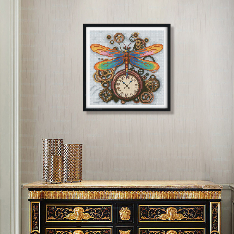 Mona Lisa real reloj de punto de cruz y libélula nueva sala de estar simple decoración retro bordado de hilo hecho a mano