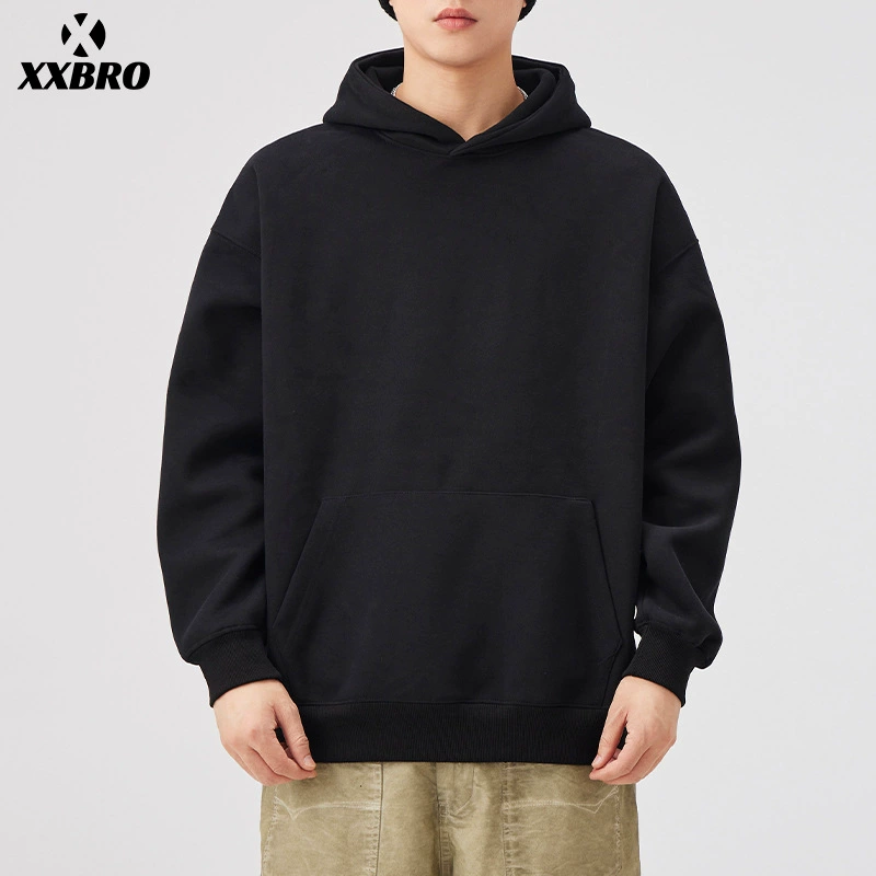Xxbro мужская одежда # прилив универсальный сплошной цвет с капюшоном и бархатным толстовкой для пар зимней свободной повседневной одежды