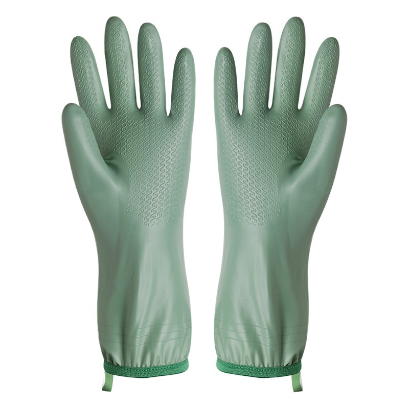 Lavaplatos guantes cortos colgantes guantes domésticos forrados de lana de PVC de limpieza de la cocina de goma de lavandería otoño e invierno cálido