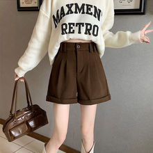 咖色加厚春秋短裤女2025韩版新款显瘦西装裤阔腿靴裤卷边休闲裤子