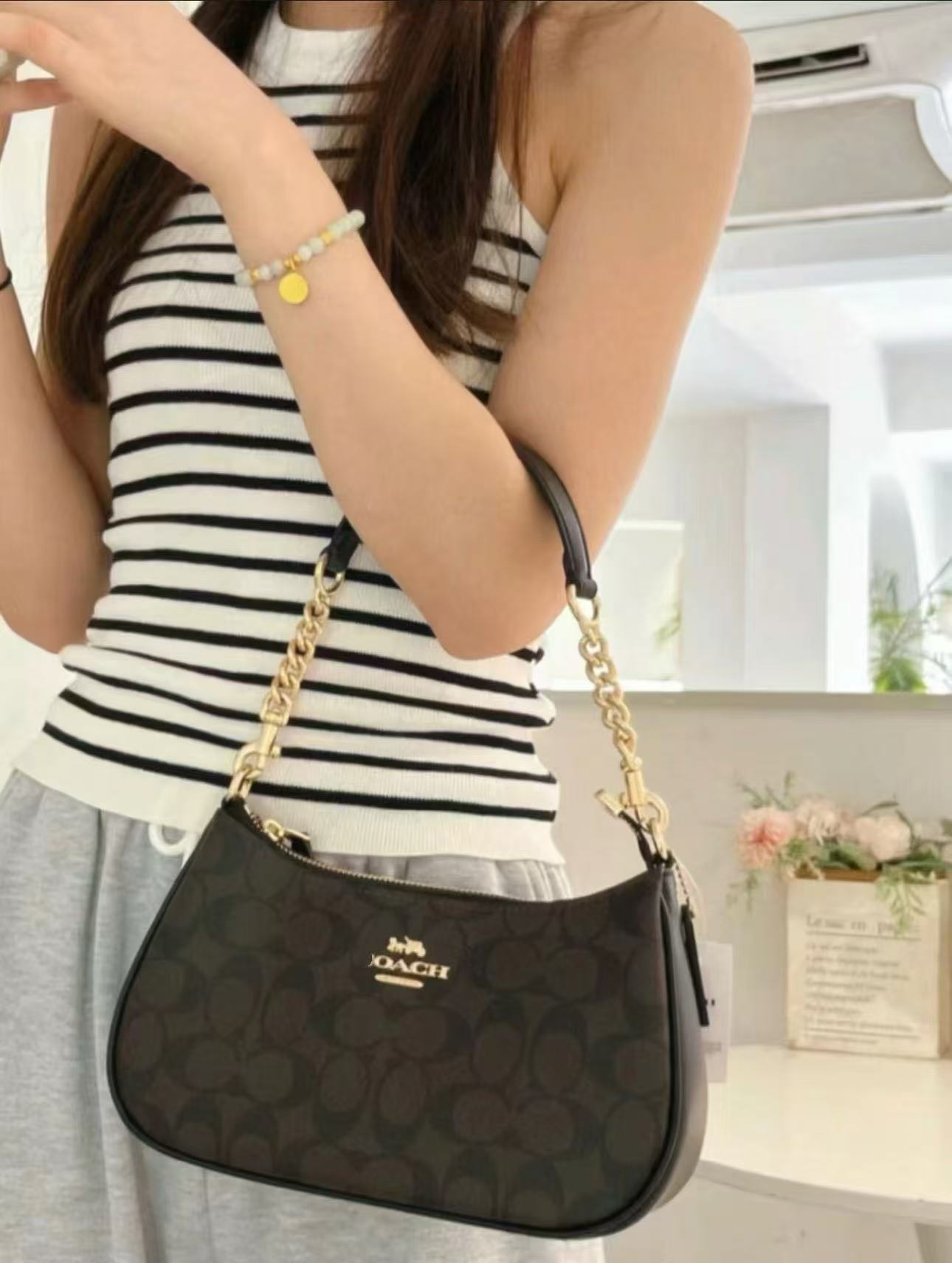 2025 Koujia nuevo bolso de axila de luna nueva Teri bolso de hombro con cremallera con cadena de impresión retro europea y americana