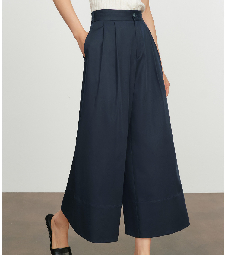 Quần culottes nữ ống rộng dáng suông, cạp cao co giãn, mặc xuân hè — Xanh lông mòng đen chi tiết 1