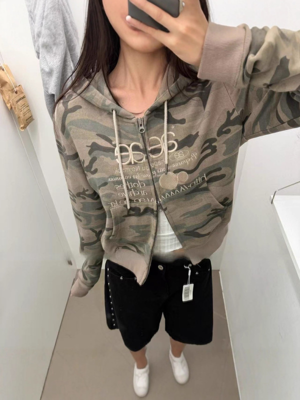韩国小众潮牌aeae短款卫衣女辣妹修身显瘦百搭长袖迷彩外套秋冬款|undefined