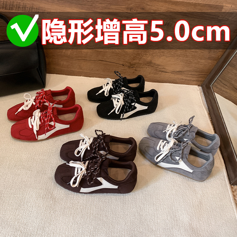 现货~ 隐形内增高德训鞋女2025秋季新款系带复古百搭阿甘鞋运动鞋