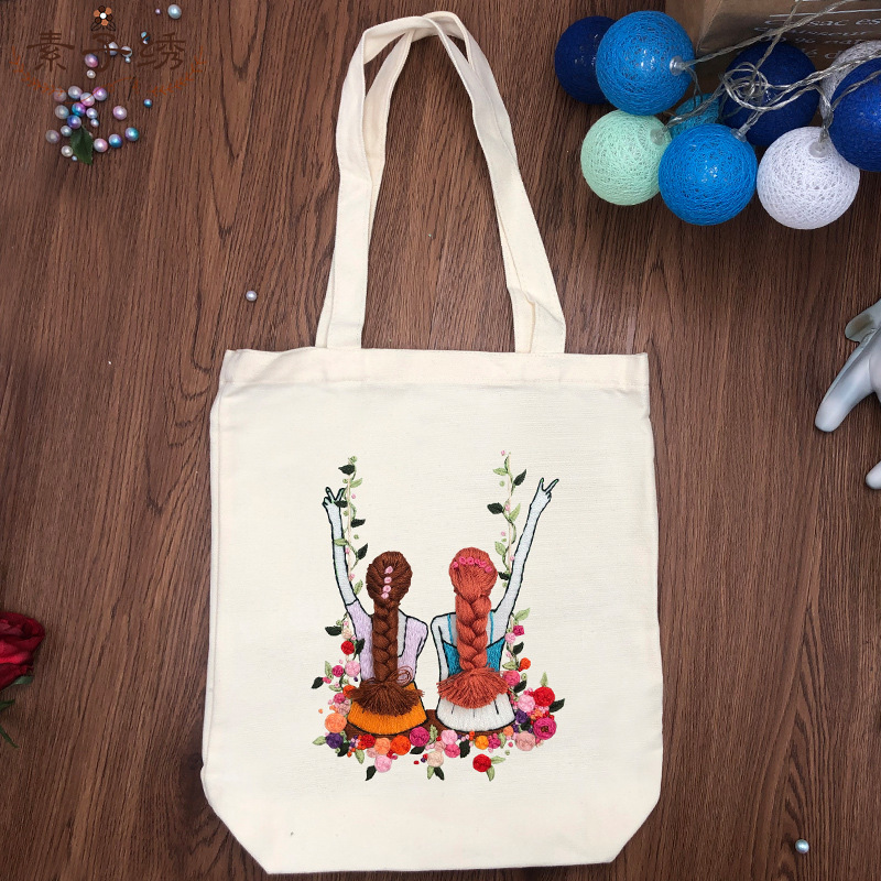 Original-bordado bolsa de lona DIY material bolsa estudiante bolsa de tela hombro hecho a mano principiante material bolsa kit Su bordado