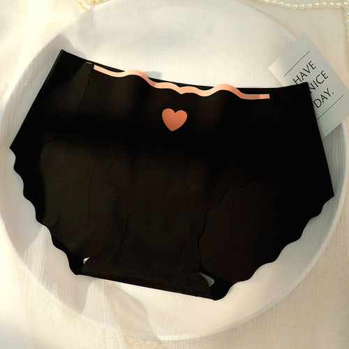 Heart-stealing thief wavy ice silk women's briefs Love peach graphene side breathable cross-border underwear for women