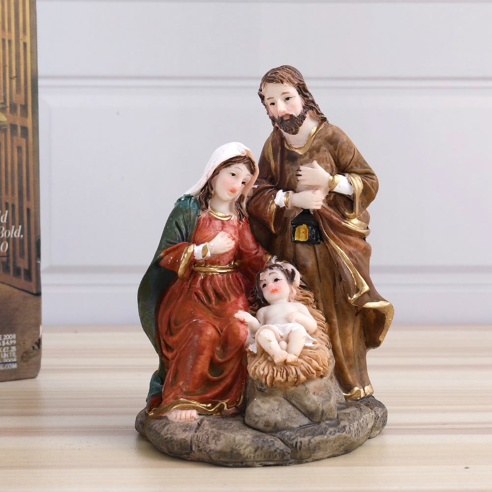 Resina transfronteriza pesebre decoración retro decoración navideña decoración para el hogar decoración para una familia de tres personas