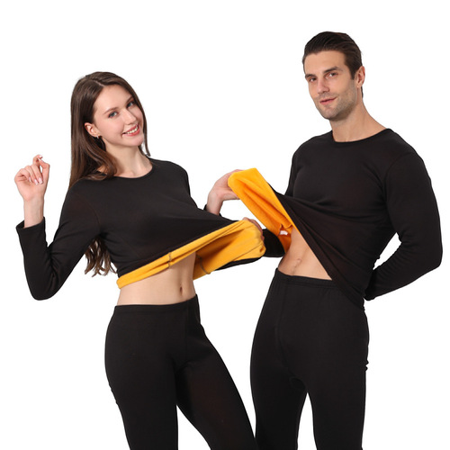 Gold Velvet Thermal Suit for Men: Crew-Neck Fleece-Lined, Thickened Autumn Top & Pants—Plus-Size Couples' Underwear Available for Wholesale
