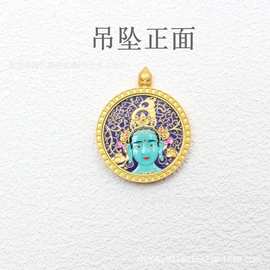 藏区绿度母小唐卡嘎乌盒吊坠复古简约藏式文玩 吊坠批发