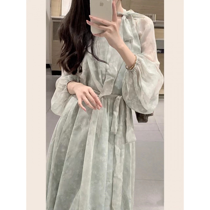 温柔风碎花连衣裙女2025早秋季新款法式高级感收腰气质仙女长裙子|undefined