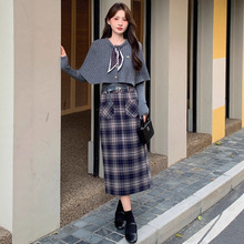 时尚套装2025秋冬季新款女装针织衫+披肩+半裙三件套裙CB85015