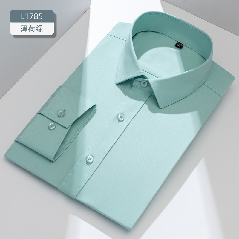 Camisas personalizadas de fibra de bambú para hombres, mangas largas anti-arrugas, herramientas profesionales, camisa blanca, logotipo bordado delgado, delgado
