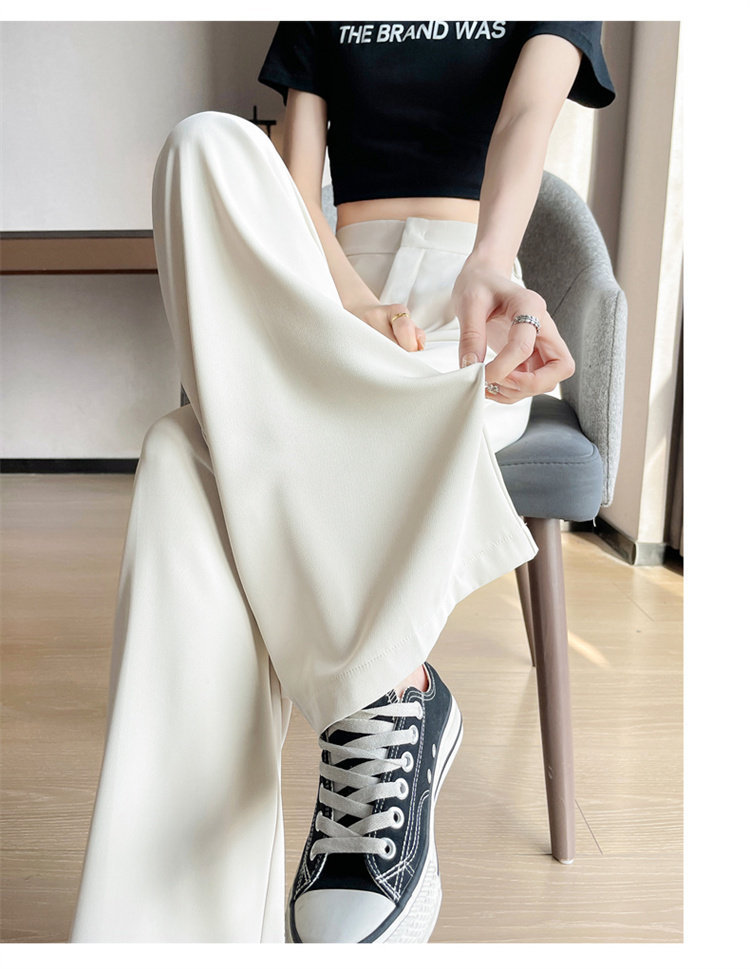 Quần culottes nữ ống rộng cạp cao chất liệu lụa băng mỏng mùa hè — Màu đen thông thường chi tiết 48
