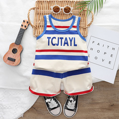 2023新款男女童棉質無袖上衣短褲運動T恤兒童背心套裝夏季童裝