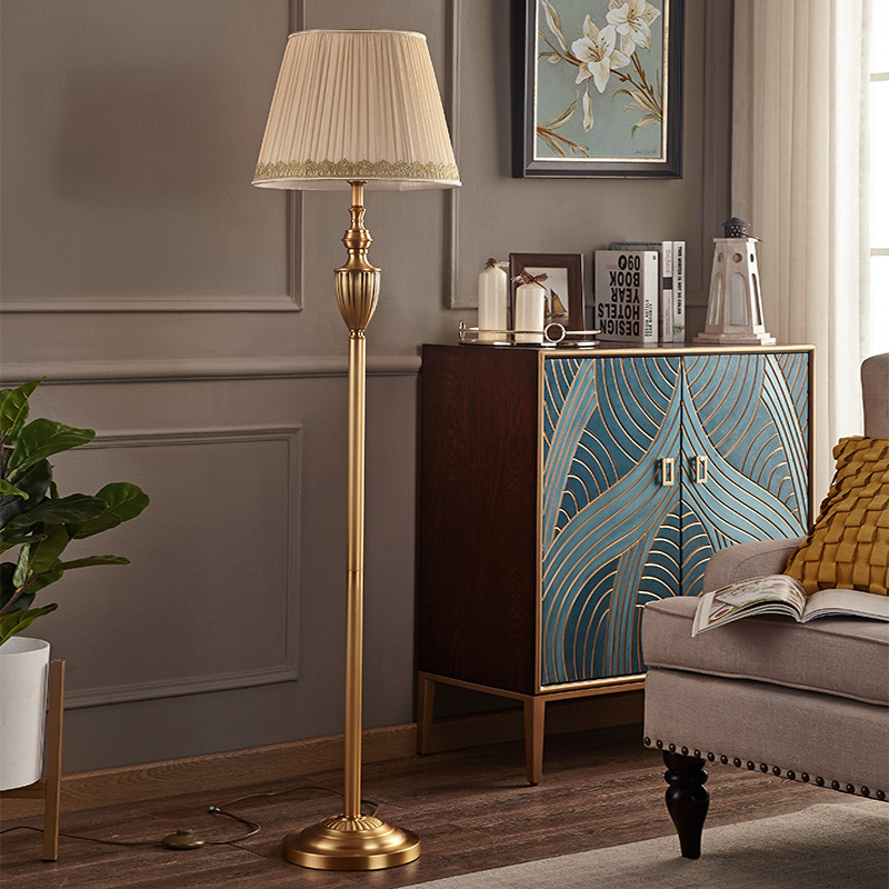 American-Style Light Luxury Electroplated Copper Floor Lamp, Pure Copper Classic Warm Decorative European Retro Lamp for Living Room, Study, Hotel American-Style Light Luxury Electroplated Copper Floor Lamp, Pure Copper Classic Warm Decorative European Retro Lamp for Living Room, Study, Hotel
