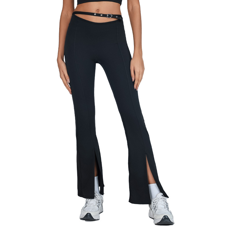 Nuevos pantalones de bocina de yoga cintura alta caderas entrenamiento deportivo de acondicionamiento físico botón de ojos de alta velocidad elástica secos pantalones de horquilla