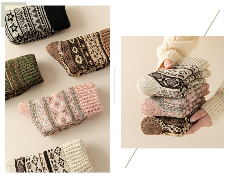 Socks Lingerie Type A Pair Quantity Retro Women's Geometric Wool Crew Socks A Pair